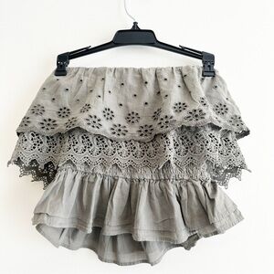 Lace Tiered Ruffle Tube Top  - Gray Green